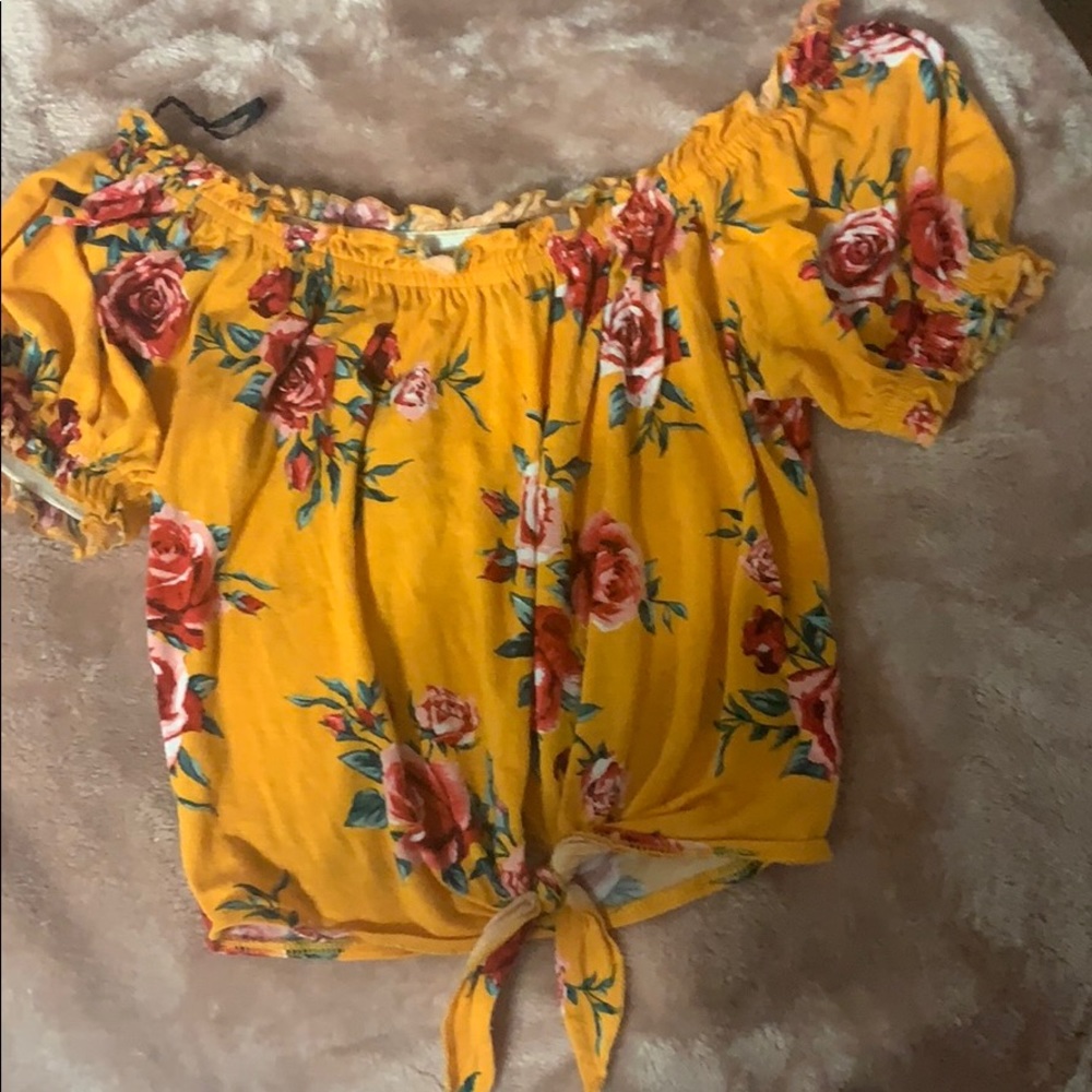 Yellow crop top with flowers